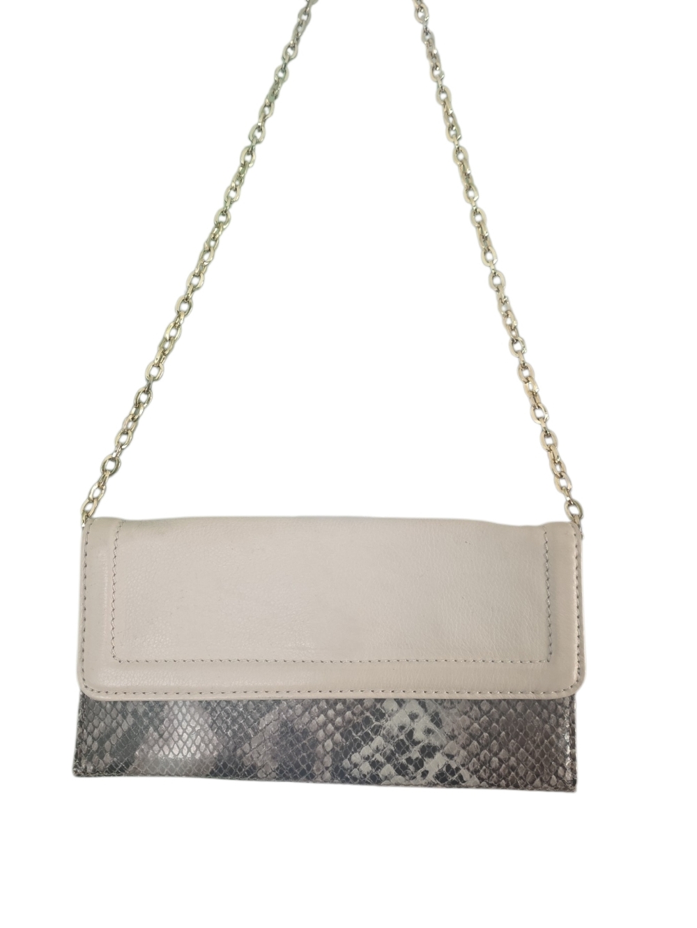 Leather & Snake Embossed Clutch with Gold Chain By Fiona Kotur